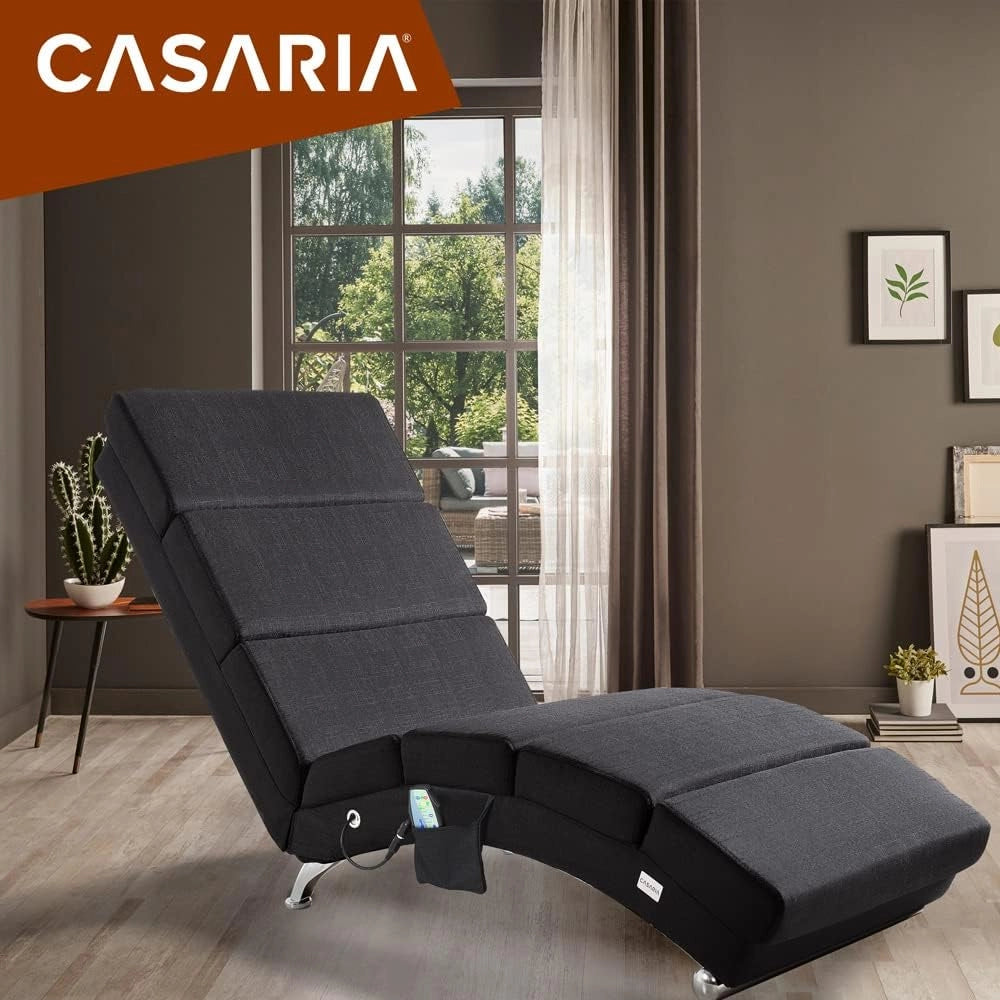 ® Poltrona Chaise Longue Funzione Massaggiante e Termica 186x89x55cm Lettino Relax Sdraio Ergonomico in Tessuto Imbottito Portata 180 kg Soggiorno Ufficio Interno Reclinabile Lettura