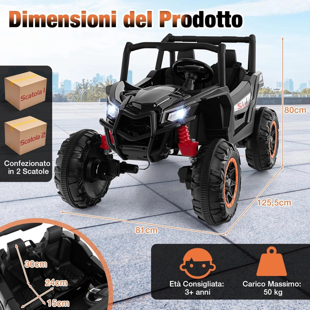 24V UTV Macchina Elettrica per Bambini, Veicolo Elettrico con 2 Posti Motore 4x100W, con Telecomando Partenza Morbida Musica, Velocità Regolabile, 3 Anni+
