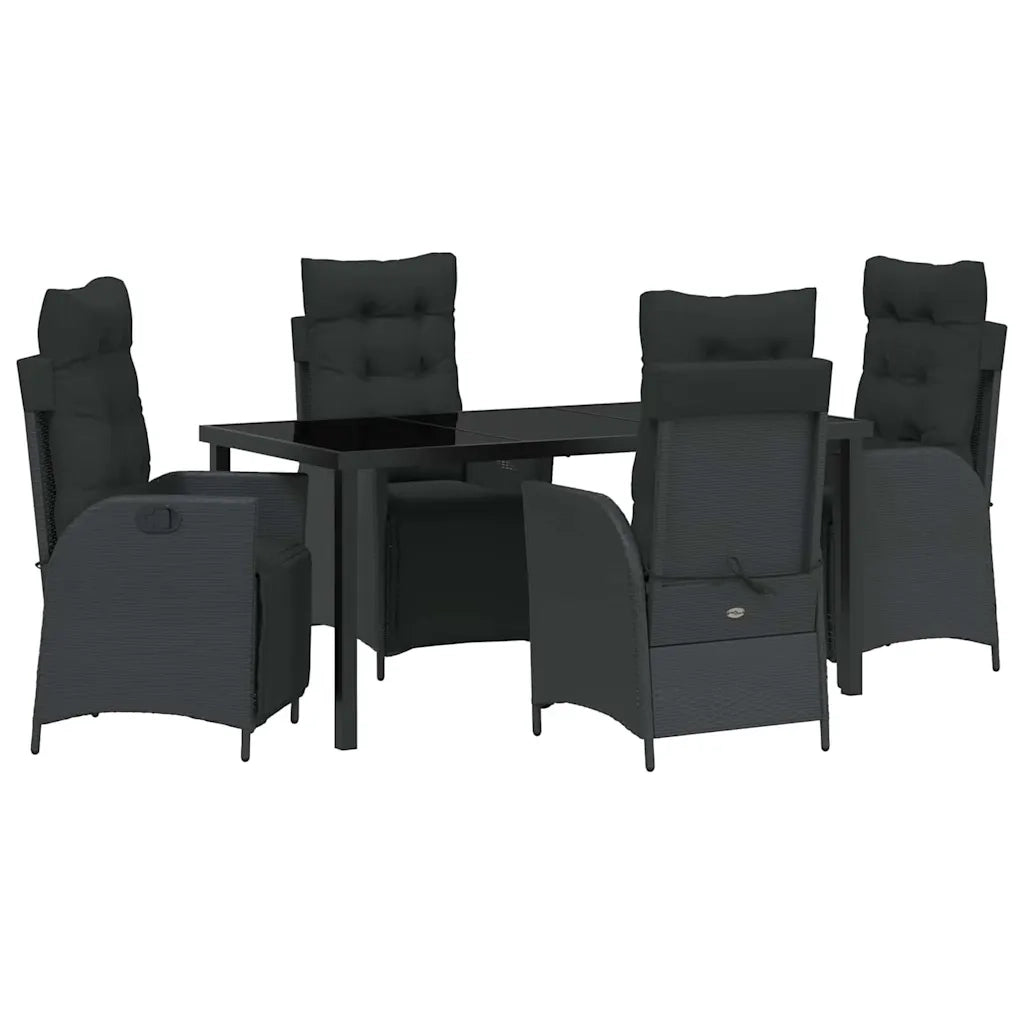 Set da Pranzo per Giardino con cuscino 5 pcs Nero polyrattan 3380536