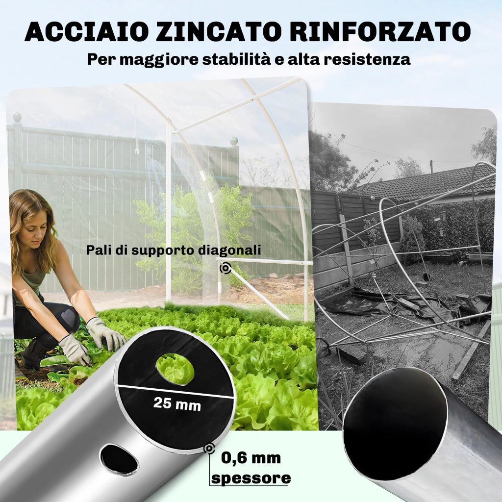 Serra Tunnel ¨C Minimal ¨C Acciaio, PE Anti-UV, Trasparente, 3x6x2 m