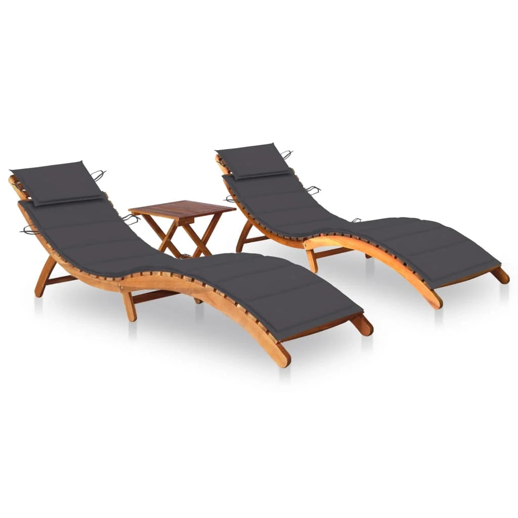 Set di 2 sdraio sedia a sdraio prendisole lettino da giardino terrazza arredamento da esterno con tavolo e cuscini in massello di acacia 02_0012111