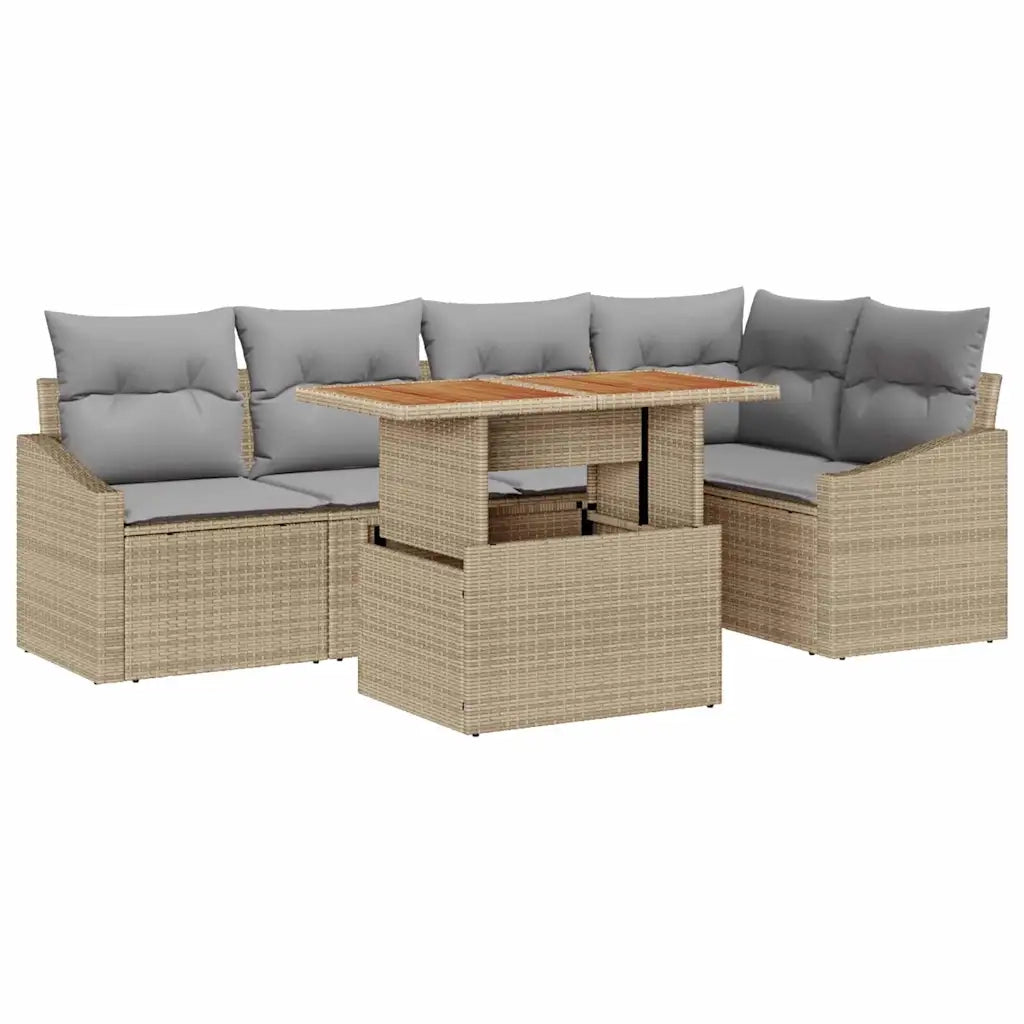 Set da Pranzo per Giardino con cuscino 6 pcs Beige e grigio