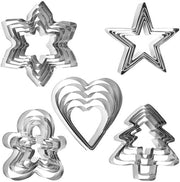 Set di stampi per biscotti 25 pezzi in acciaio inossidabile - forma neve, peperoncino, uomo, albero di Natale, stella, cuore - resistente alla lavastoviglie - resistente a temperature da 40°C a 230°C - stampi per biscotti