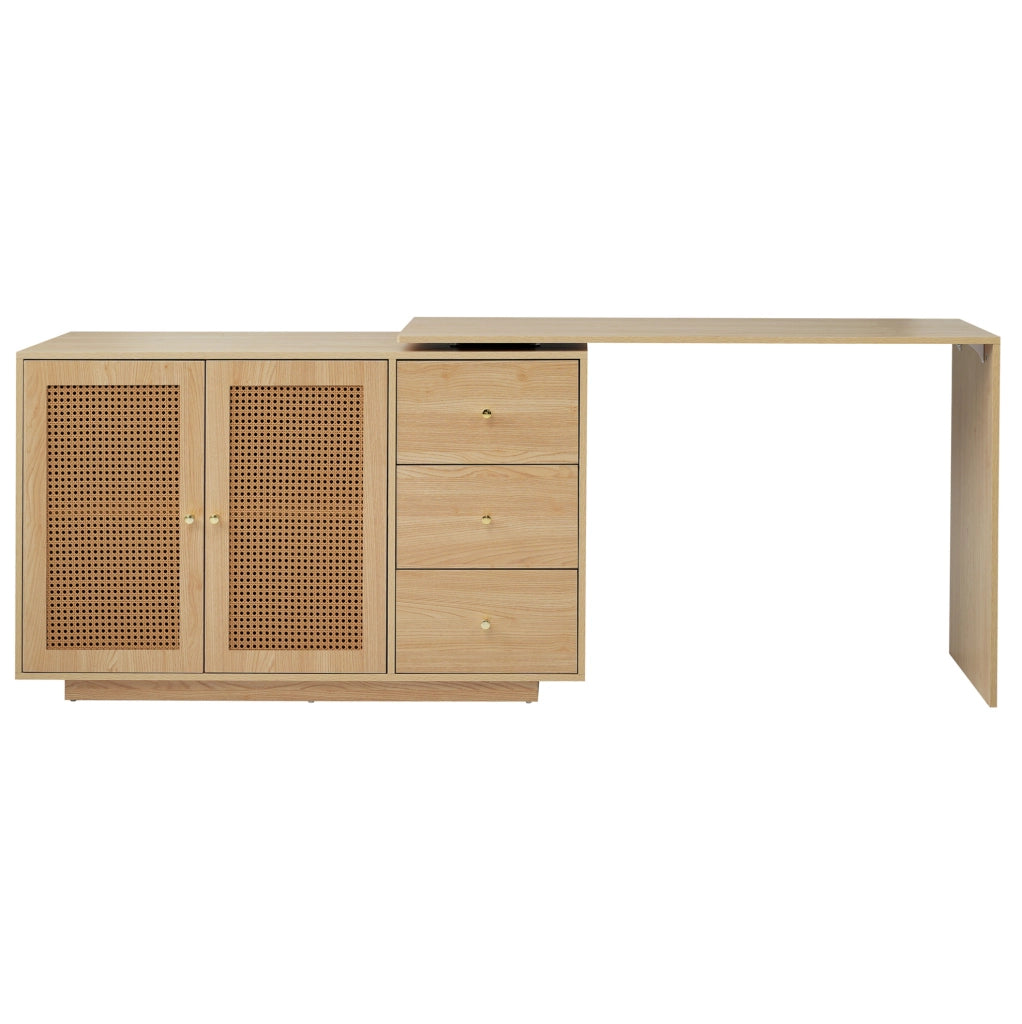 Scrivania 126x40x75 cm con tavoli girevoli a 360°; 3 armadi; MDF; naturale