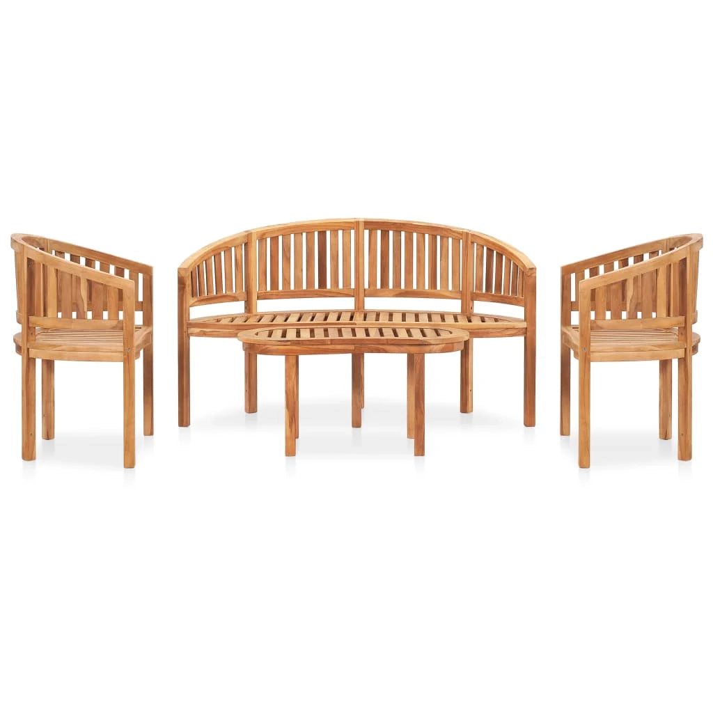 Mobili da giardino mobili da esterno Set di mobili da 4 pezzi in legno massello di teak a forma di banana 02_0016250