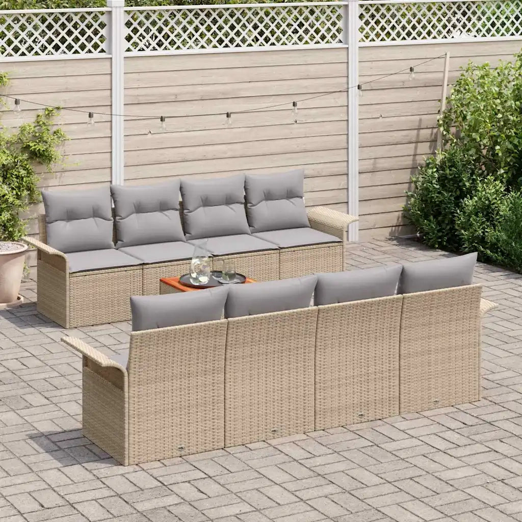 Set Divano da Giardino con cuscino 9 pcs Beige polyrattan