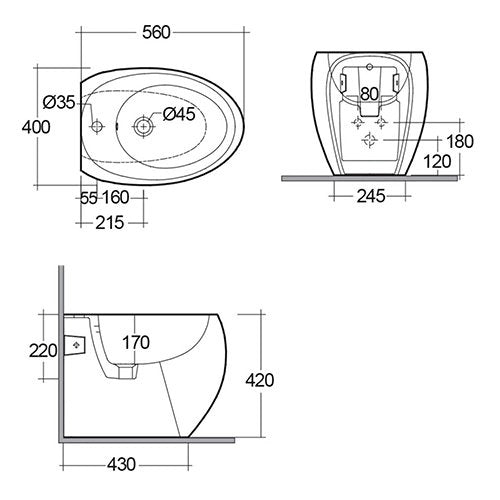 Sanitari filo muro CLOUD Rak Ceramics: WC, Bidet, Copriwater Bianco Opaco
