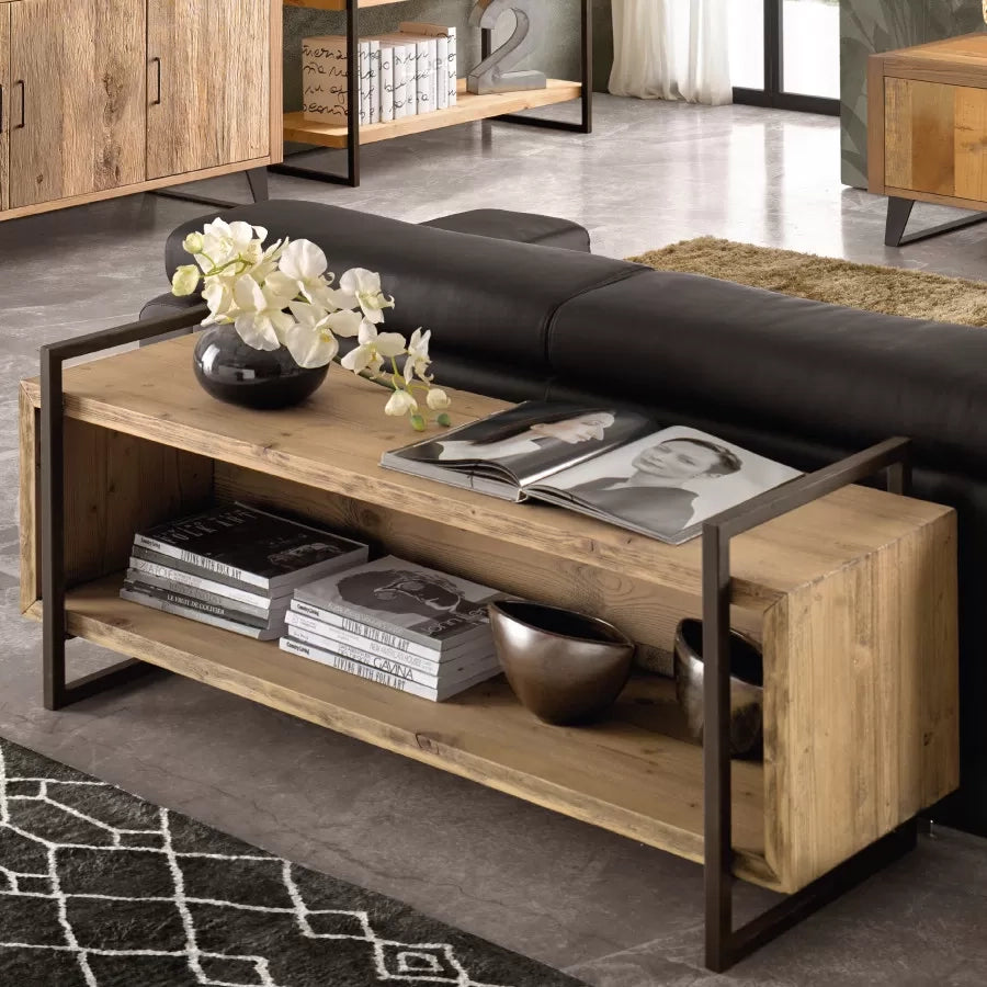 Porta tv industrial cortina in legno massello di abete 140x45x60 - Mobili 2G
