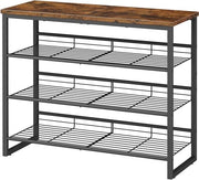 Rack per scarpe con 4 livelli per 12-16 pair - Pannelli metallici regolabili - 75 x 29 x 59 cm - Design industriale - Moka e nero