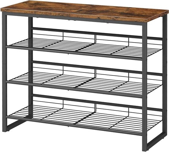 Rack per scarpe con 4 livelli per 12-16 pair - Pannelli metallici regolabili - 75 x 29 x 59 cm - Design industriale - Moka e nero