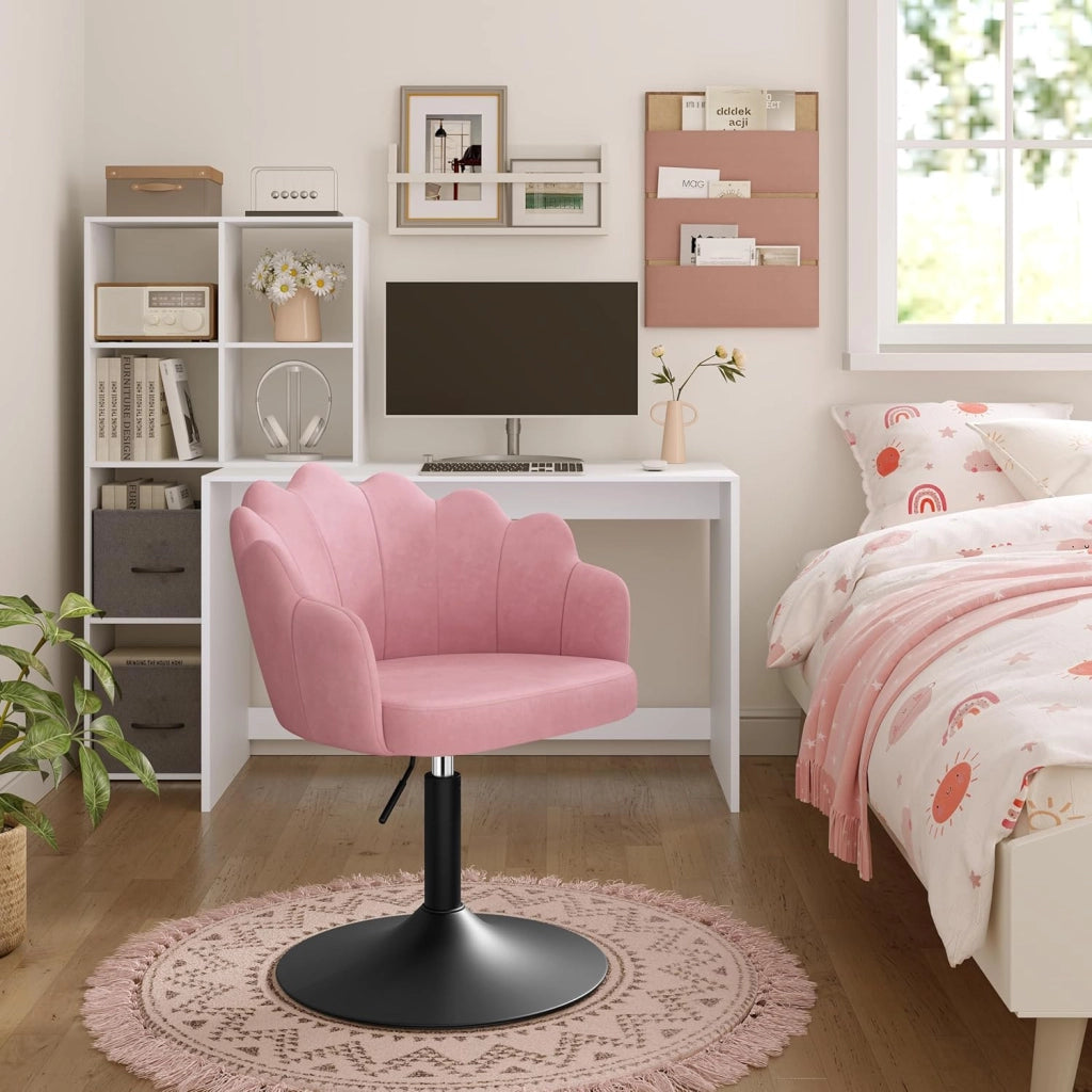 Sedia da Trucco, Poltrona Girevole in Velluto, Regolabile in Altezza per Camera da Letto, Soggiorno, Rosa