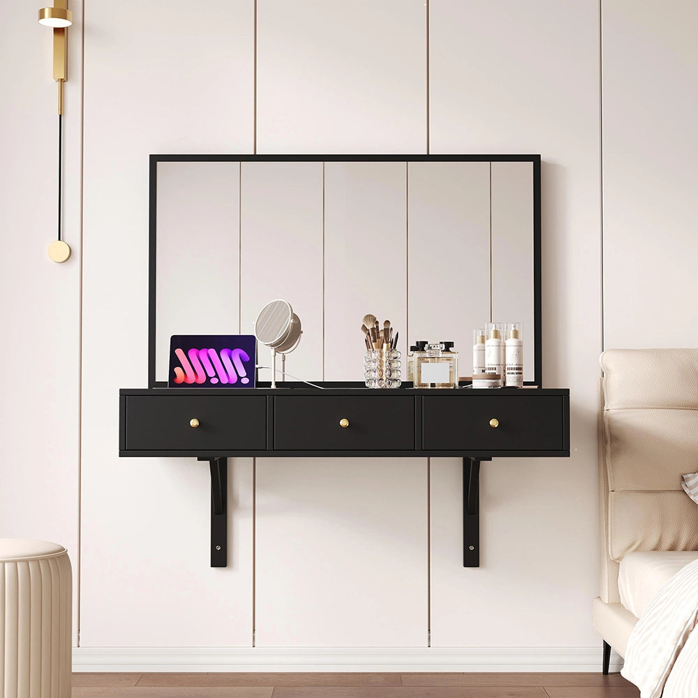 Toeletta sospesa - Xylo - 3 cassetti, portaoggetti, nero 100x105x45 cm