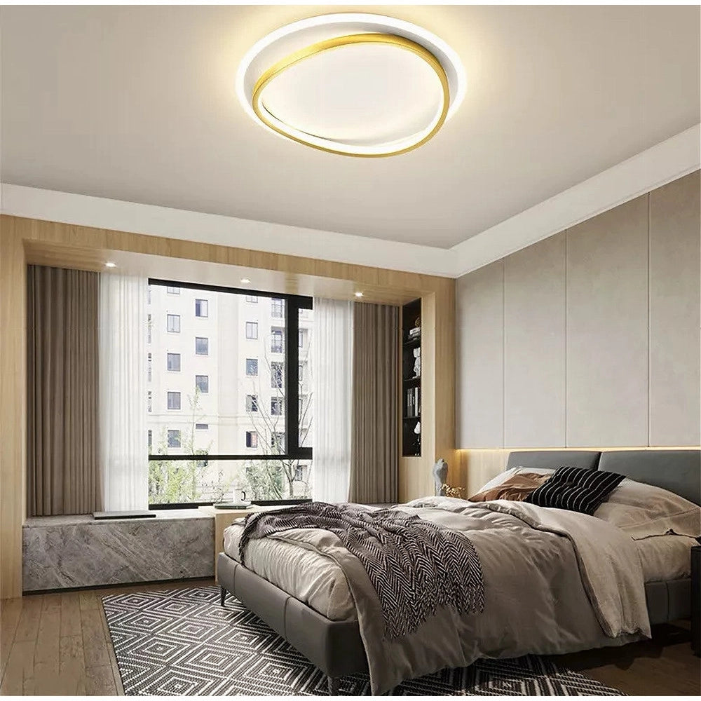 Trade Shop - Plafoniera Led 36w Cerchio Bianco Oro Moderno Soffitto Tonda Luce Naturale 71493 -