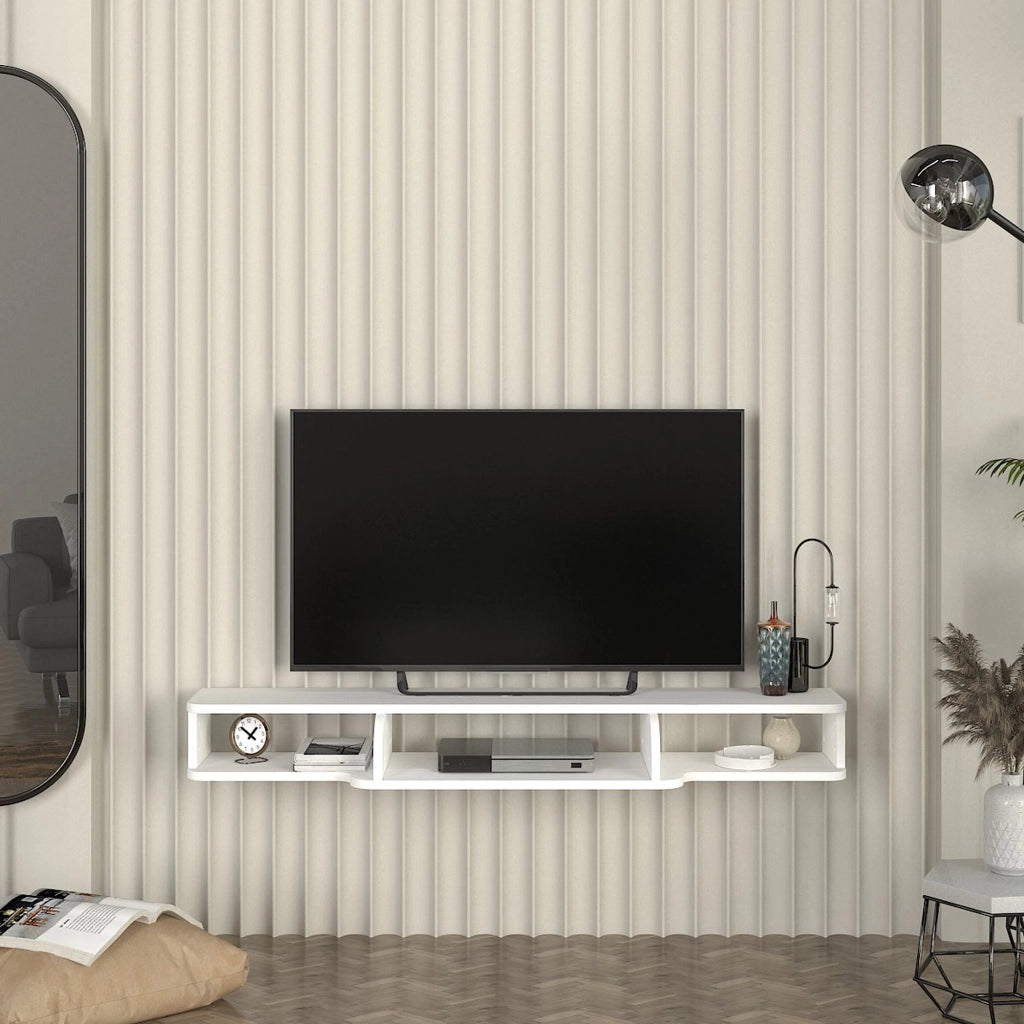 Mensola Porta TV Sospesa Aar con Scomparti Aperti 135 x 30 x 16 cm - Bianco [en.casa]