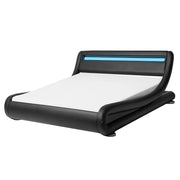 Letto a piattaforma Testiera imbottita in ecopelle nera con illuminazione a LED 140 cm 6 Design a slitta doppia