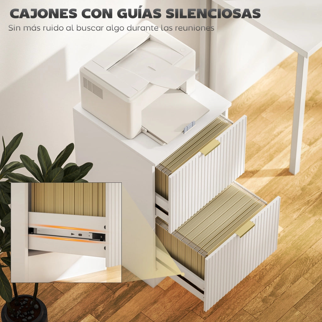 Cassettiera Ufficio 2 Cassetti Scanalati ¨C Xylo ¨C Bianco 40x40x71 cm