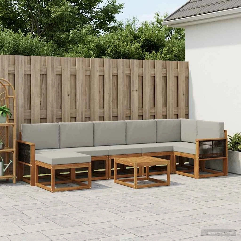 Set di divani da esterno 8 pz Naturale e Grigio Chiaro 3385412