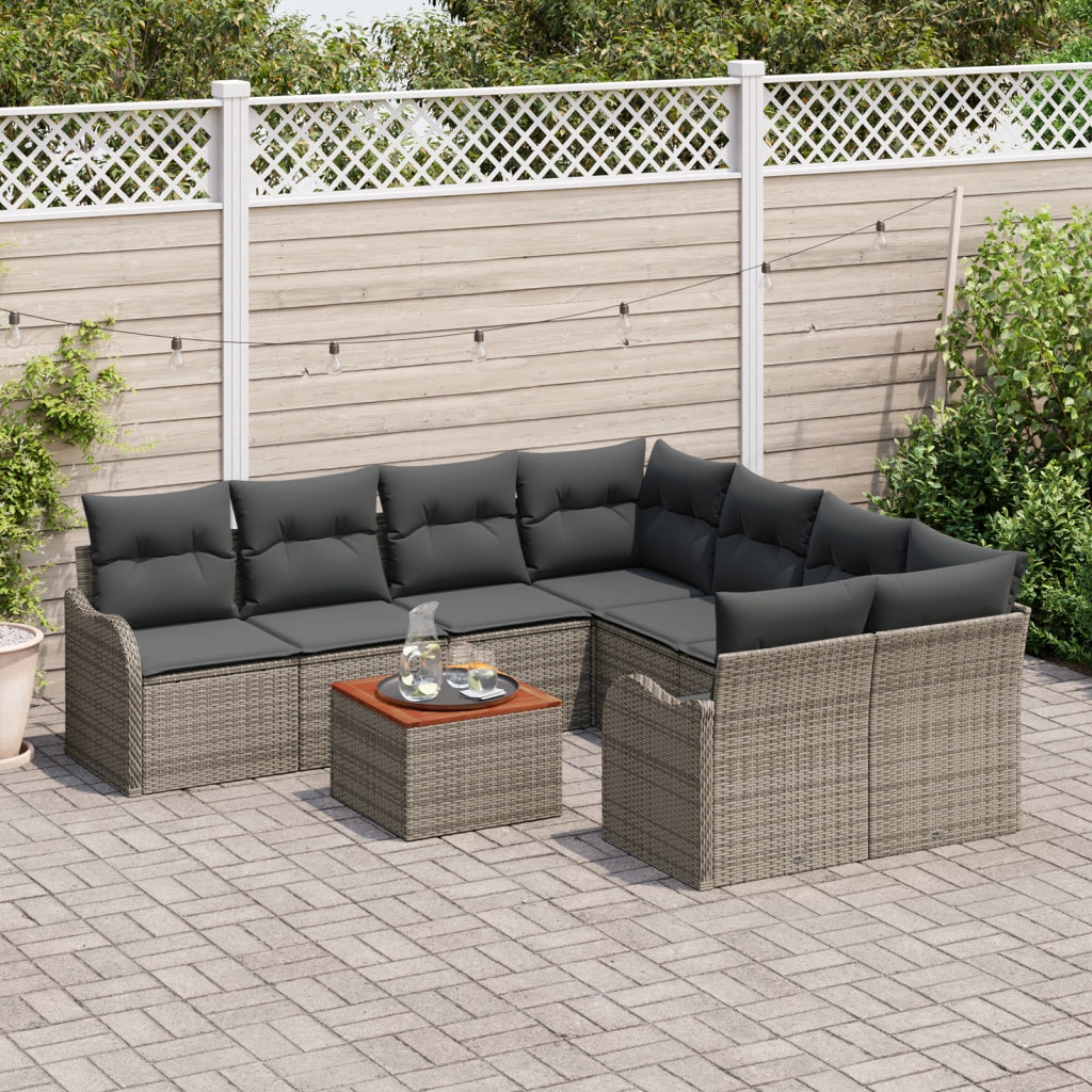 Set Divano Giardino 9 Pezzi con Cuscini Grigio Polyrattan Acacia