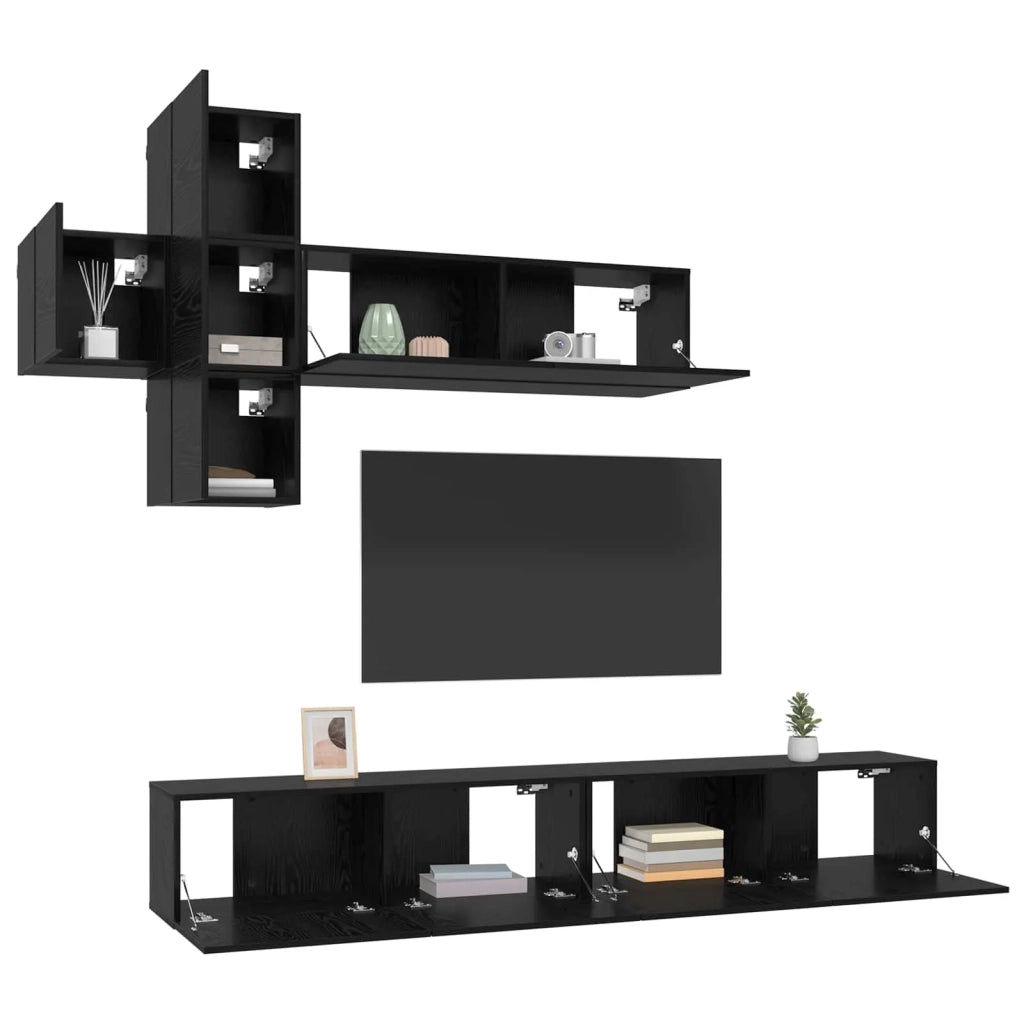 Set mobile TV 7 pcs Rovere Nero Legno ingegnerizzato 3438606