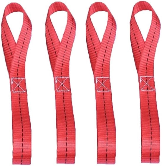 Pacchetto con 4 doppie lische sjorogen, cinture di tensione, nastro di nylon tessuto - 800 kg di carico di lavoro, 25 x 400 mm di lische per motocicletta, ATV, UTV, bicicletta, campeggio, arrampicata, sospensioni, rosso
