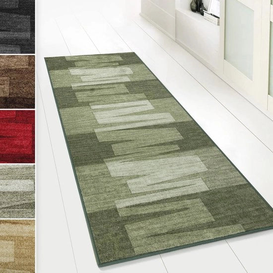 Tappeto personalizzabile per cucina, soggiorno e salotto - Disegno dinamico a zig-zag in verde - Antiscivolo e facile da pulire - Disponibile in diverse misure e dimensioni