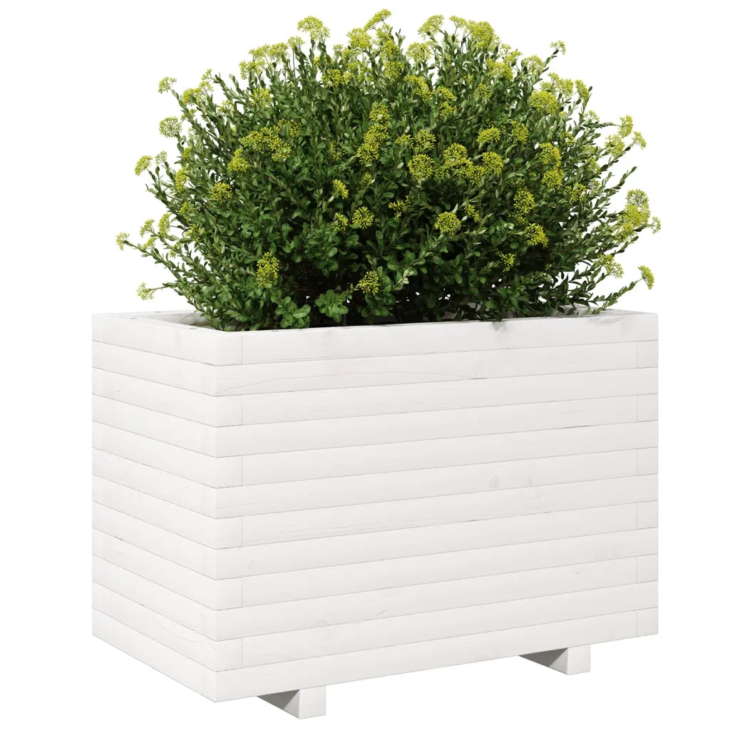Fioriera da Giardino Bianca 70x40x49,5cm Legno Massello di Pino 847369