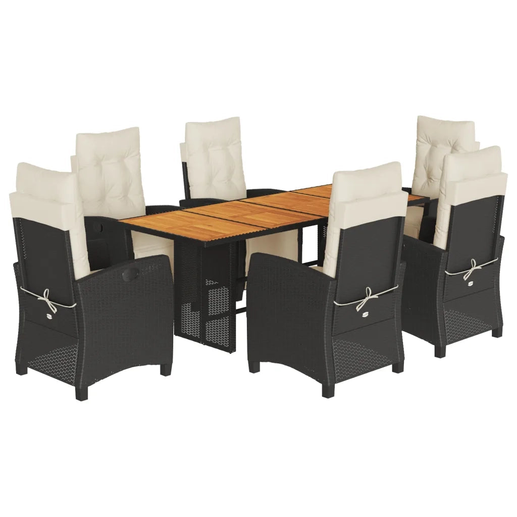 Set da Pranzo da Giardino 7 pz Nero con Cuscini in Polyrattan 3212934