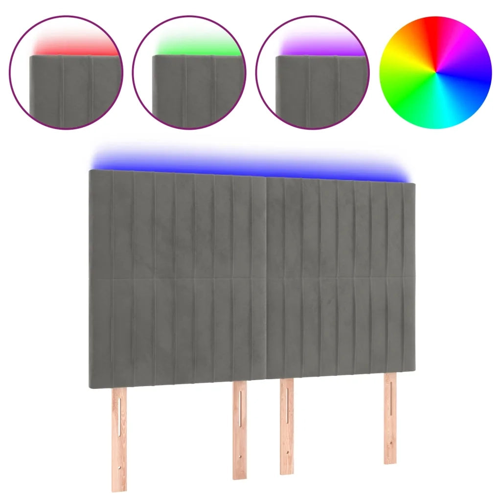 Testiera a LED-Testata con LED Grigio Chiaro 144x5x118/128 cm in Velluto 842146