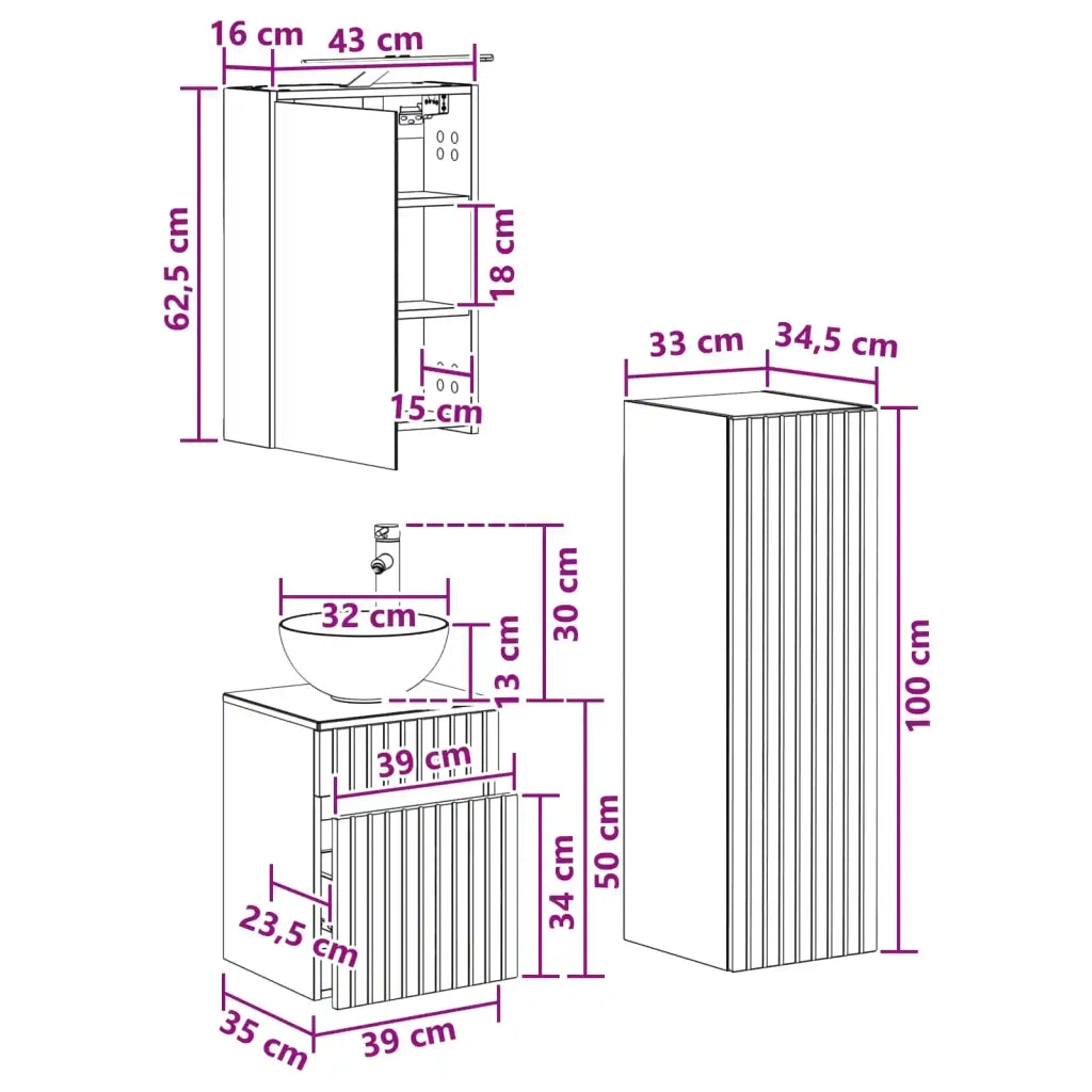 Set di mobili per il bagno 4 pcs Legno antico 3407469
