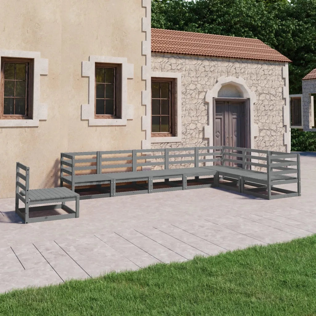 Set Divani da Giardino 8 pz Grigi in Legno Massello di Pino cod mxl 37548