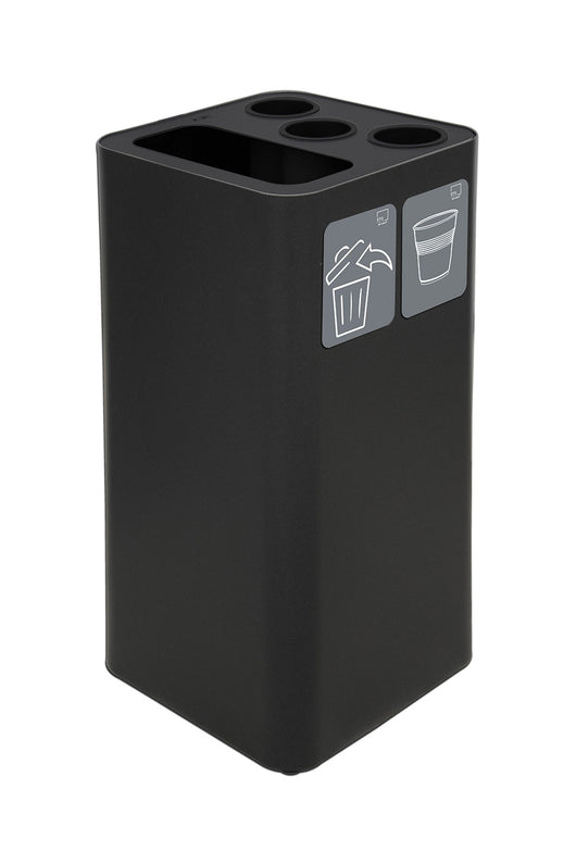 Pattumiera a Bidone da 100 L 38,3x38,3x82,5 cm 3 Scomparti Tubolari e 1 Scomparto Gettacarta in Acciaio Verniciato Nero