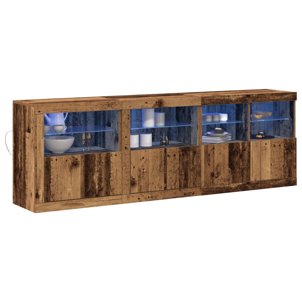 Credenza con Lucernari LED Legno Invecchiato 202x37x67 cm Legno Ingegnerizzato
