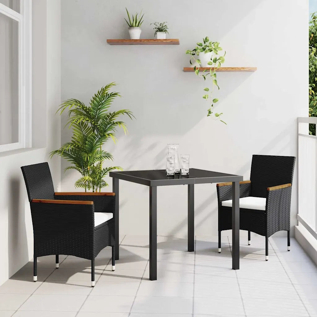 Set da Pranzo per Giardino con cuscino 3 pcs Nero polyrattan