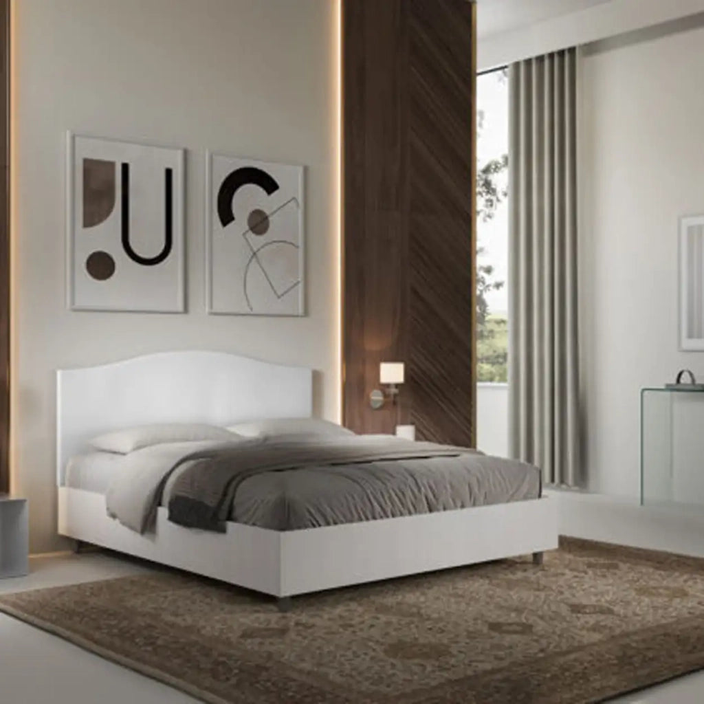Letto matrimoniale con rete 160x200 bianco frassino testata similpelle bianco Grace