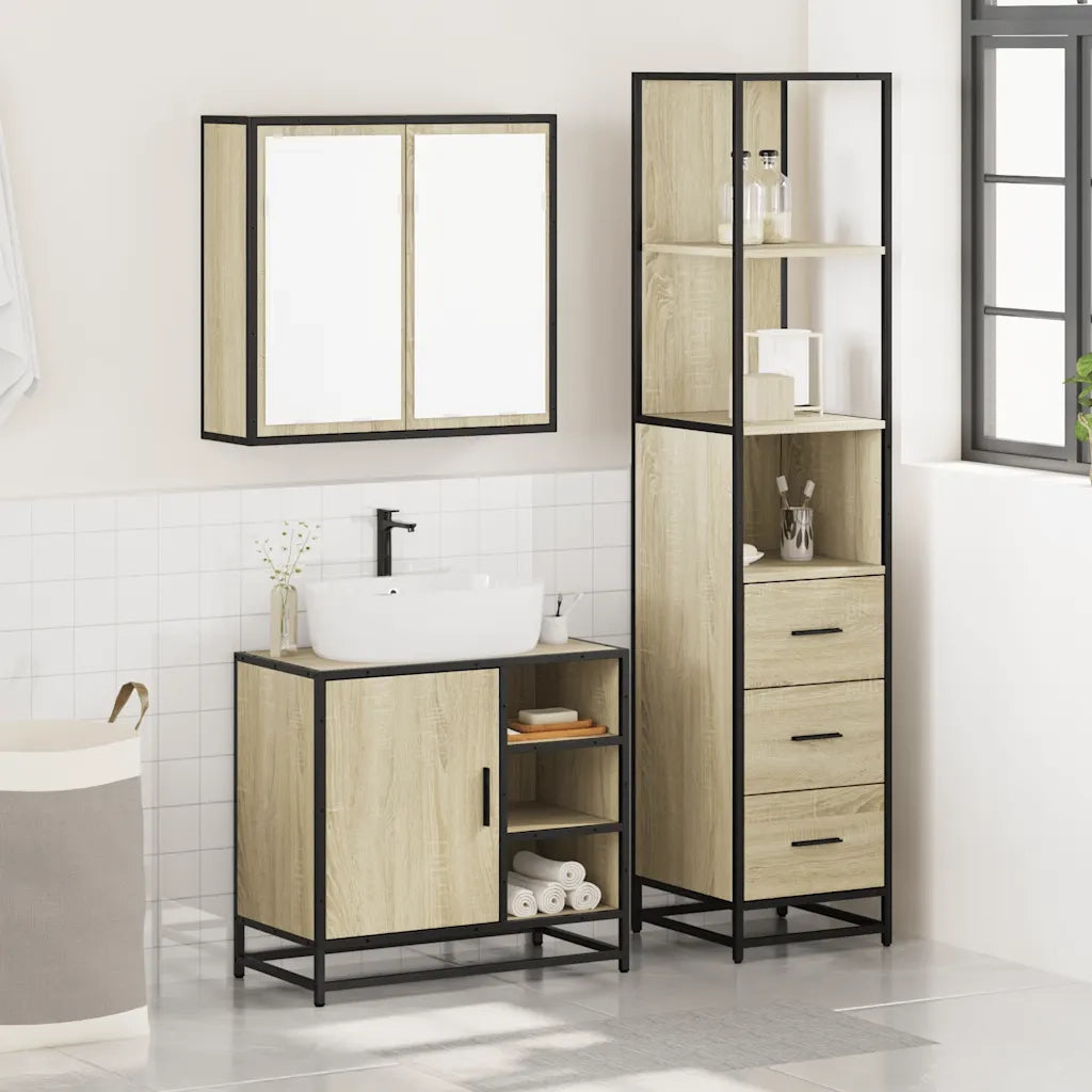Set Mobili da Bagno 3 pz Rovere Sonoma in Legno Multistrato