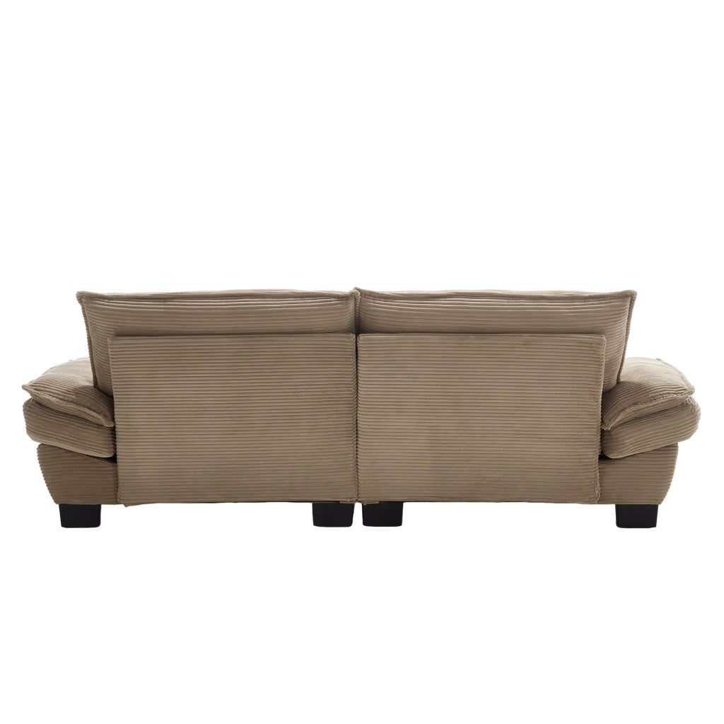 Divano 2 Posti con Seduta Extra Profonda, Braccioli Imbottiti e Cuscini, in Velluto a Coste, Cachi 224 × 81 × 81 cm