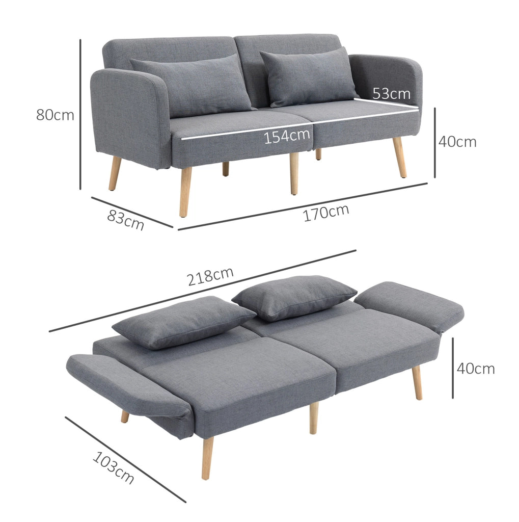 Divano letto 3 posti grigio con schienale regolabile 170 cm