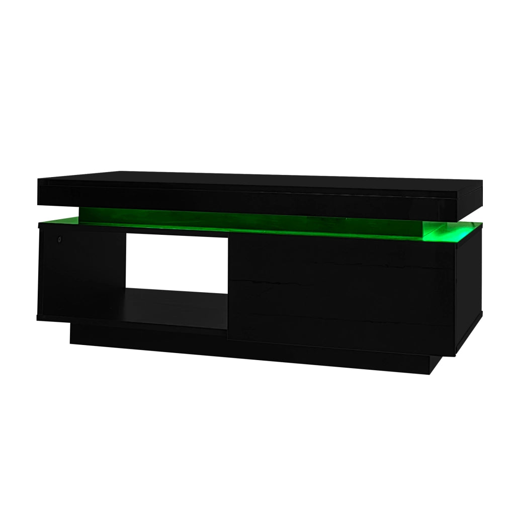 Set mobile TV e tavolino da caffè lucidi con LED; nero; truciolare