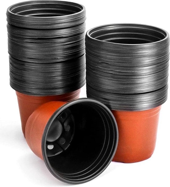 Set di 100 vasi in plastica per piante con più fori di drenaggio - 15 cm - per semi di succulente fiori interni e balcone - Grande scelta di vasi per piante.