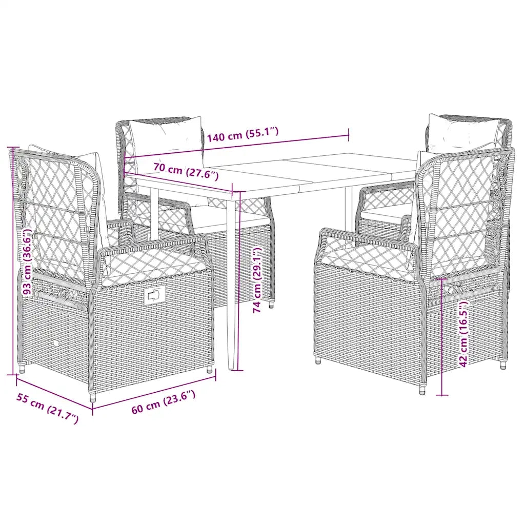 Set da Pranzo da Giardino 5 pz con Cuscini Beige in Polyrattan 3263015