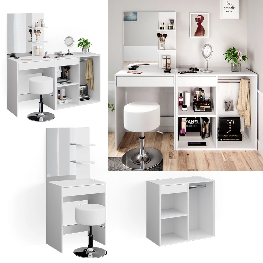 Vicco Tavolo da toeletta Bianco 140 cm con sgabello
