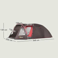 Tenda da Campeggio da 2-4 Persone con Stanze Separate, Impermeabile con Doppie Porte, Grigio