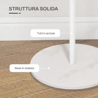 Appendiabiti da Terra Autoportante con 6 Ganci a Disco in Acciaio e Base in Ardesia, Bianco