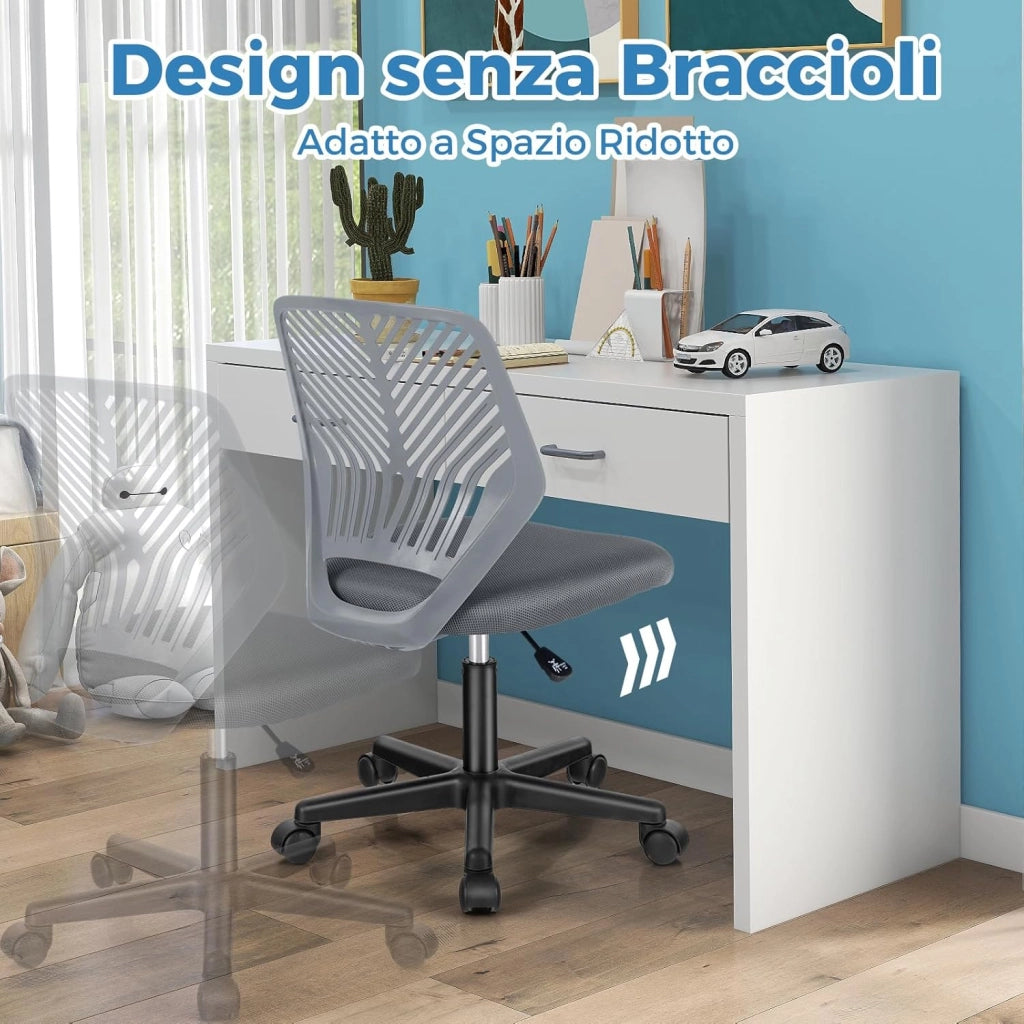 Sedia da Scrivania Ergonomica per Bambini, Sedia per Computer in Rete per Bambini con Ruote Universali, Regolabile in Altezza, Senza Braccioli, Sedia da Studio per Bambini(Grigio)