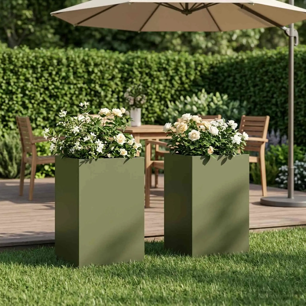Vaso da giardino 2 pz Verde Oliva 30 x 30 x 50 cm 8005351