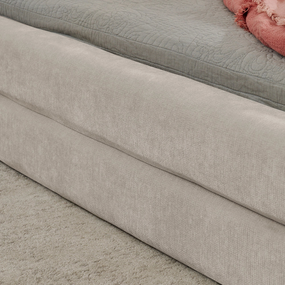 Letto Matrimoniale 160x200cm - Xylo - Testiera Chenille e Struttura Eucalipto/Ferro Beige