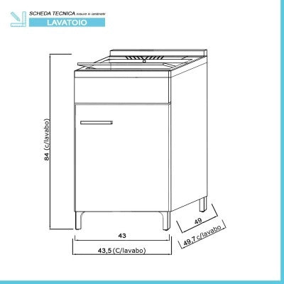 Lavatoio con mobile 45x50 cm grigio vasca in resina completa di asse