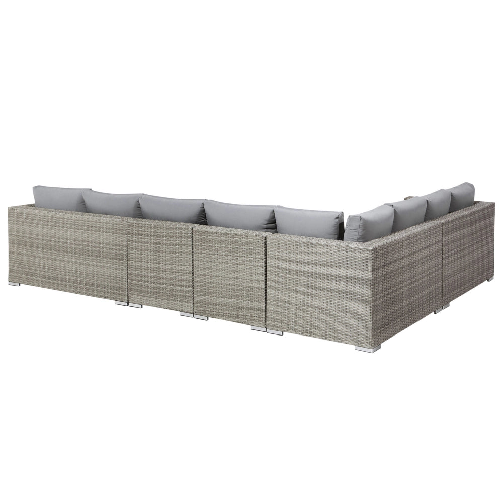 Set di divani ad angolo da giardino cuscini in rattan sintetico grigio 8 posti con tavolo e poltrona set di conversazione