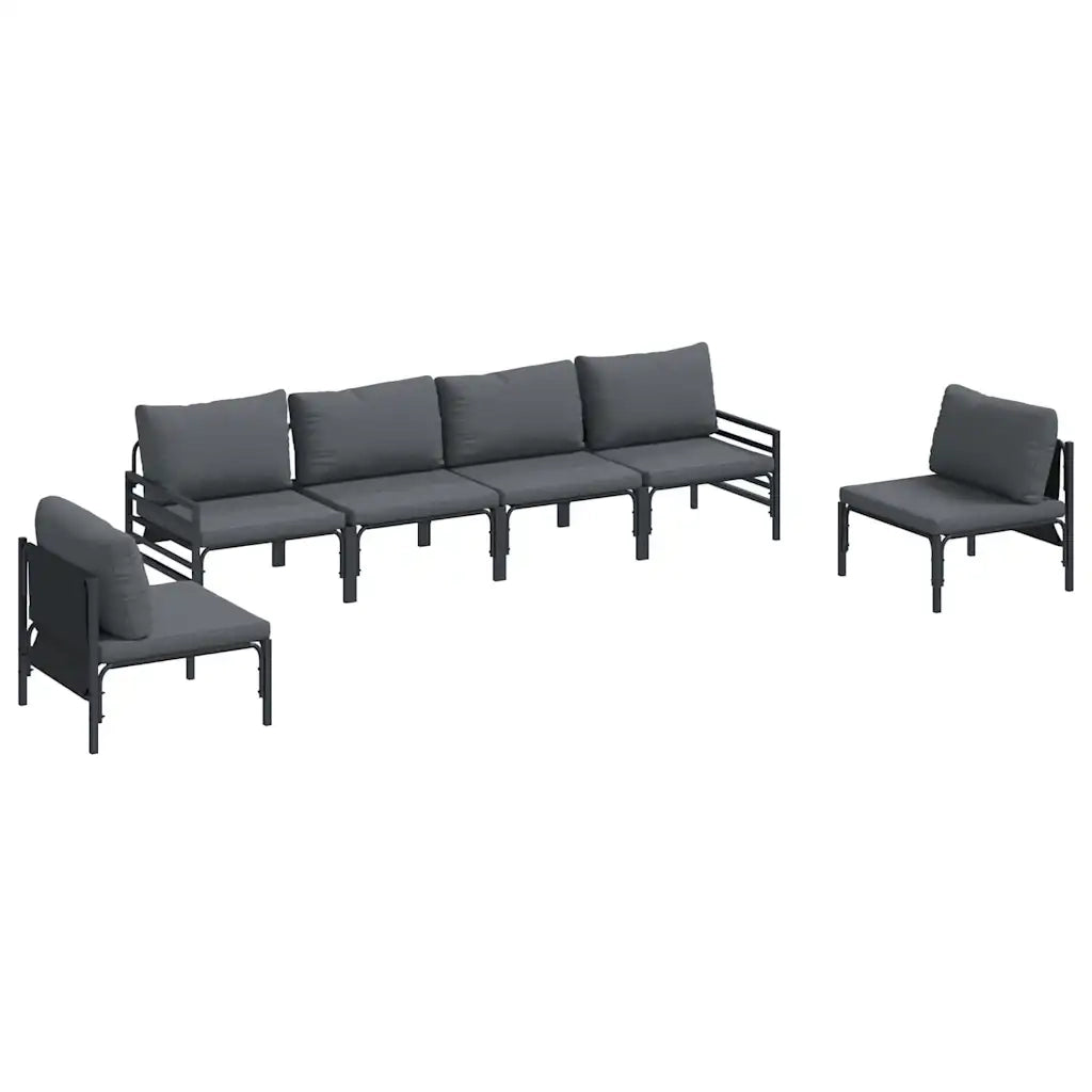 Set Divano da Giardino con cuscino 6 pcs Nero Acciaio 3378976