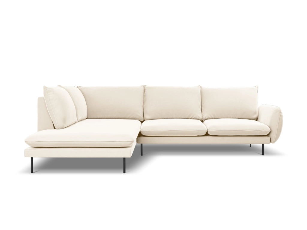 Cosmopolitan Design - Divano angolare sinistro "Vienna" 6 posti in velluto beige chiaro 